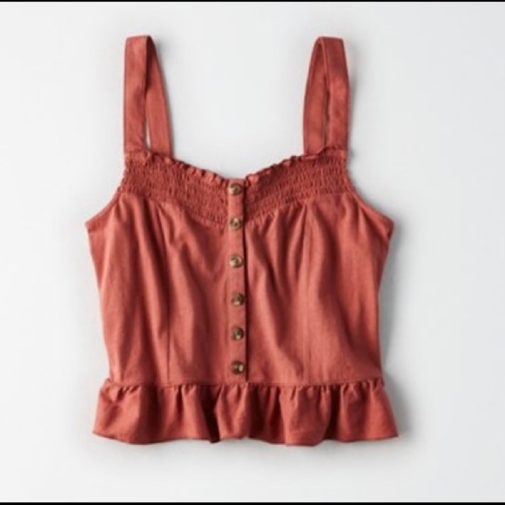 American Eagle Smocked Button Front Top